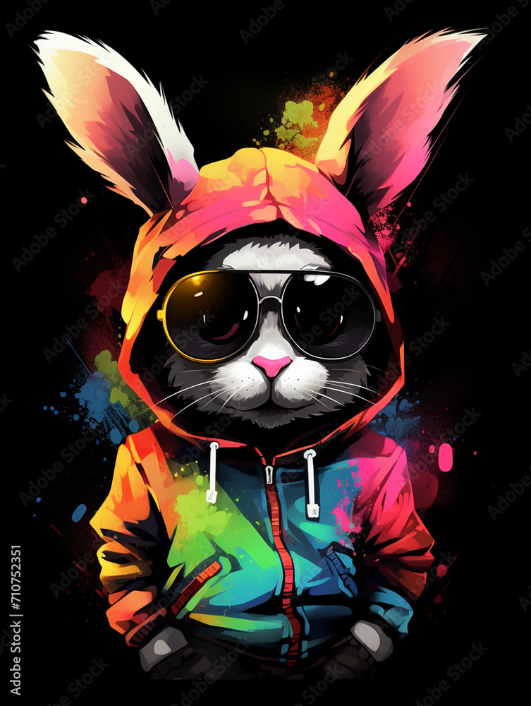 t-shirt design, a colorful (bunny) illustration created by oneyaron, in the style of charming anime characters created with Generative Ai