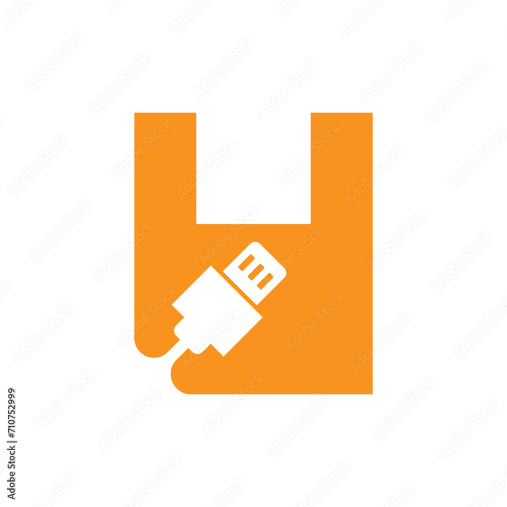 Initial Usb cable Logo combine with letter H vector template