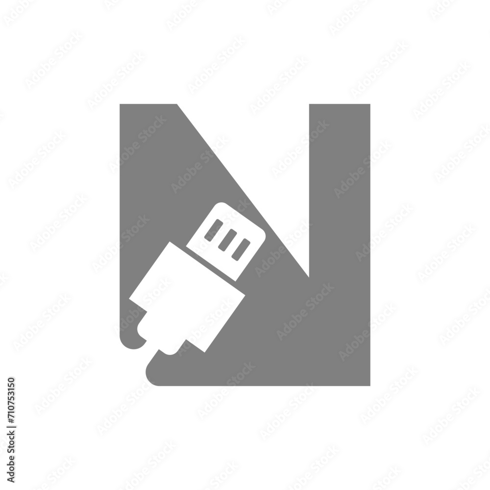 Initial Usb cable Logo combine with letter H vector template