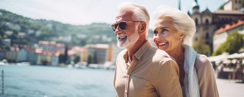 Fototapeta premium Happy senior couple enjoying their time together on the vacation. Active retirement concept