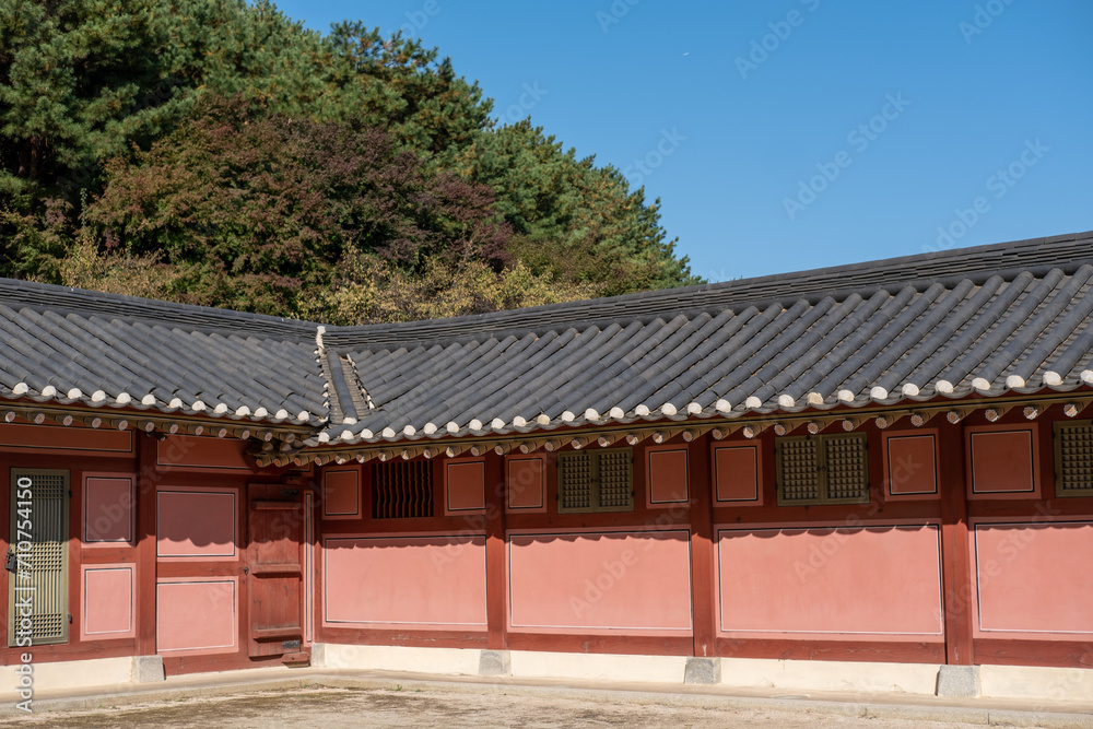 Hwaseong Haenggung, temporary palace where the king used to stay when he traveled outside of Seoul, South Korea. with the autumn nature background. It is famous as K-drama filming location. Hwaseong Haenggung, temporary palace where the king used to stay when he traveled outside of Seoul, South Korea. with the autumn nature background. It is famous as K-drama filming location.