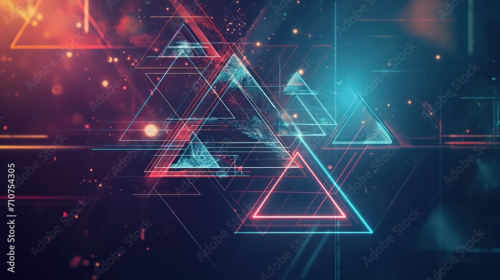 Futuristic neon neon triangles abstract tech background. Generative AI