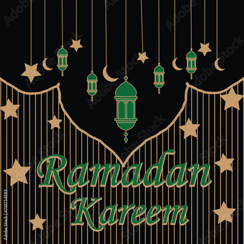 Ramadan greeting card design on black background. Vector illustration. Ramadan Kareem means Ramadan is generous - Vetorial
