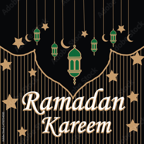 Ramadan greeting card design on black background. Vector illustration. Ramadan Kareem means Ramadan is generous - Vetorial
