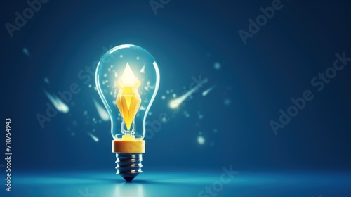  a light bulb on a blue background with a flash of light coming out of the top of the light bulb.