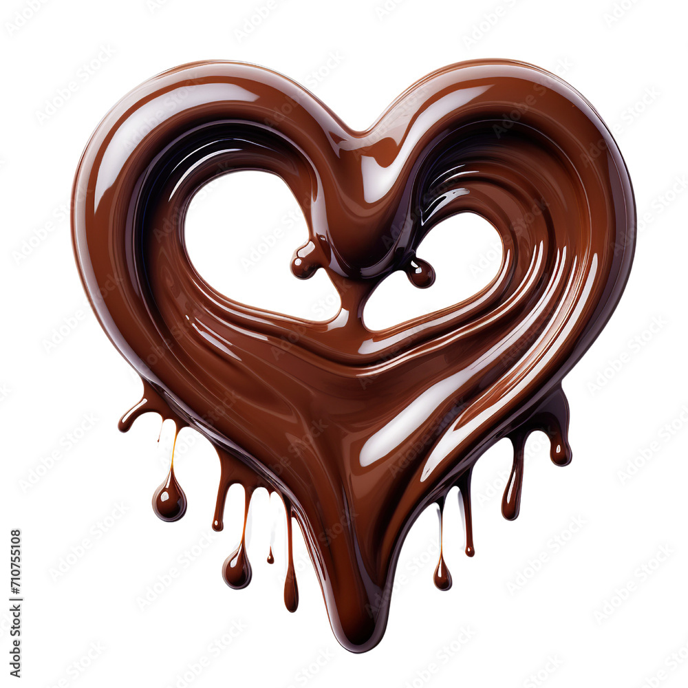Chocolate in the form of heart. Melted chocolate syrup on white background Chocolate in the form of heart. Melted chocolate syrup on white background