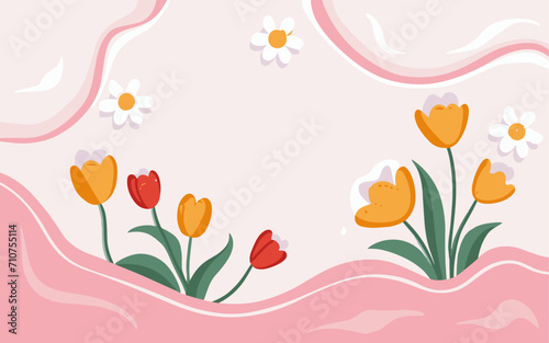 Abstract tulip background poster. Good for fashion fabrics, postcards, email header, wallpaper, banner, events, covers, advertising, and more. Valentine's day, women's day, mother's day background. #710755114