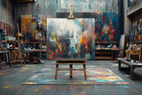 Abstract, paint-splattered design in bold