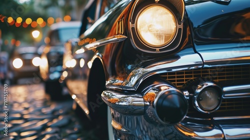 Festival of vintage classic cars, old cars. Created with Generative Ai technology. photo