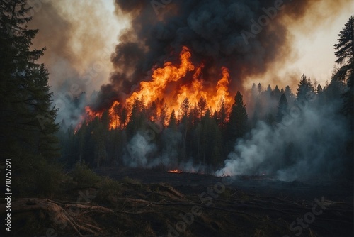 Forest fire: massive flames, thick smoke, natural disaster © alexx_60