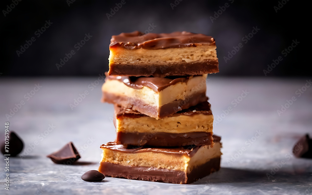 Capture the essence of Millionaires Shortbread in a mouthwatering food photography shot Capture the essence of Millionaires Shortbread in a mouthwatering food photography shot