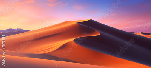 Sunrise over sunset against the sand dunes, of a red desert landscapes. sand dune knoll with a stunning desert sunset backdrop, background.