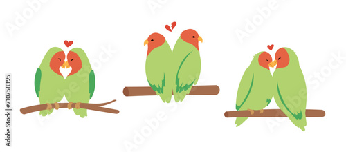 Couple of lovebirds sitting on the tree brach. Valentine's Day vector Illustration