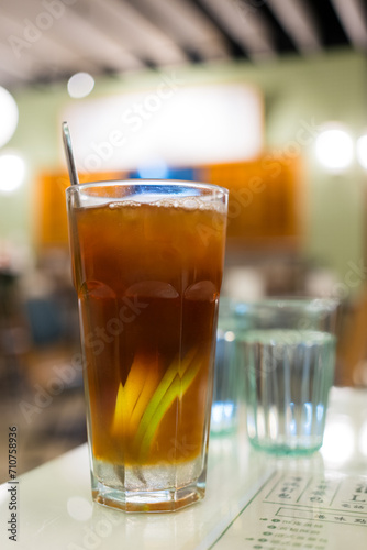 Iced lemon tea in restaurant © leungchopan