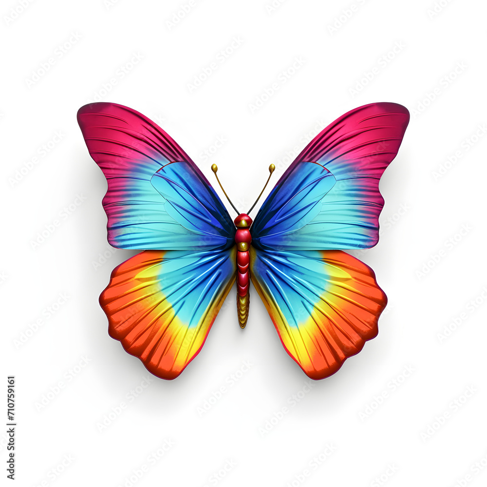 A colorful butterfly is depicted in a flat style and isolated against a white background. A colorful butterfly is depicted in a flat style and isolated against a white background.