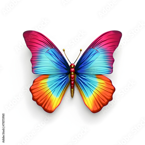 A colorful butterfly is depicted in a flat style and isolated against a white background. © Milos