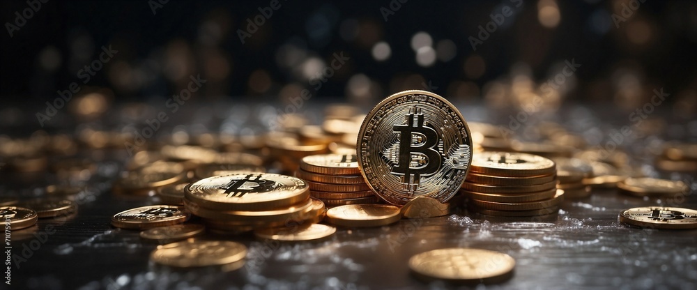 Golden Bitcoin Coin, cryptocurrency investment concept