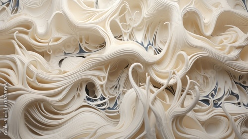 a close up view of a white and blue pattern on a piece of art that appears to be made out of paper.