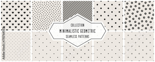 Collection of vector seamless minimalistic patterns. Modern stylish unusual prints with symbols. Endless monochrome backgrounds