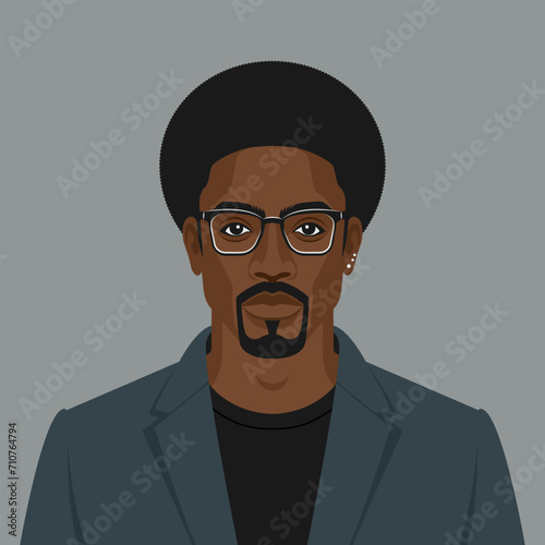 Handsome black man with beard in a glasses
