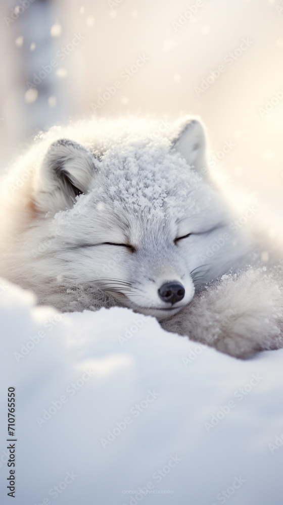Close-Up of an Arctic fox (Vulpes lagopus) sleeping in the snow Close-Up of an Arctic fox (Vulpes lagopus) sleeping in the snow