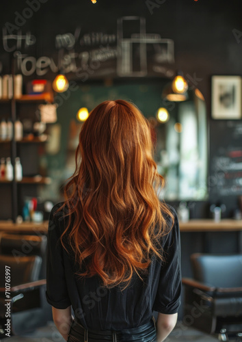 Portrait of a beautiful young woman with long hair, with bright makeup and a chic hairstyle