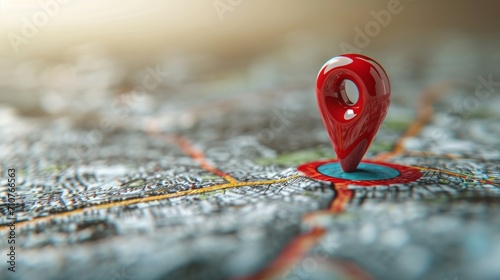 3D red pinpoint illustration, representing a location pin icon on a map photo