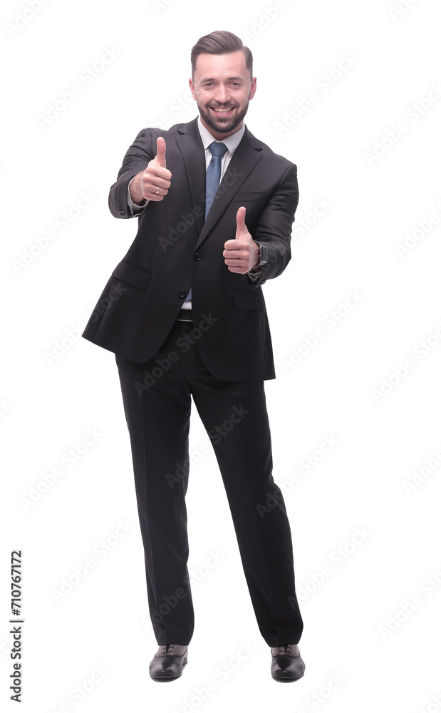 full length .smiling businessman showing thumbs up full length .smiling businessman showing thumbs up