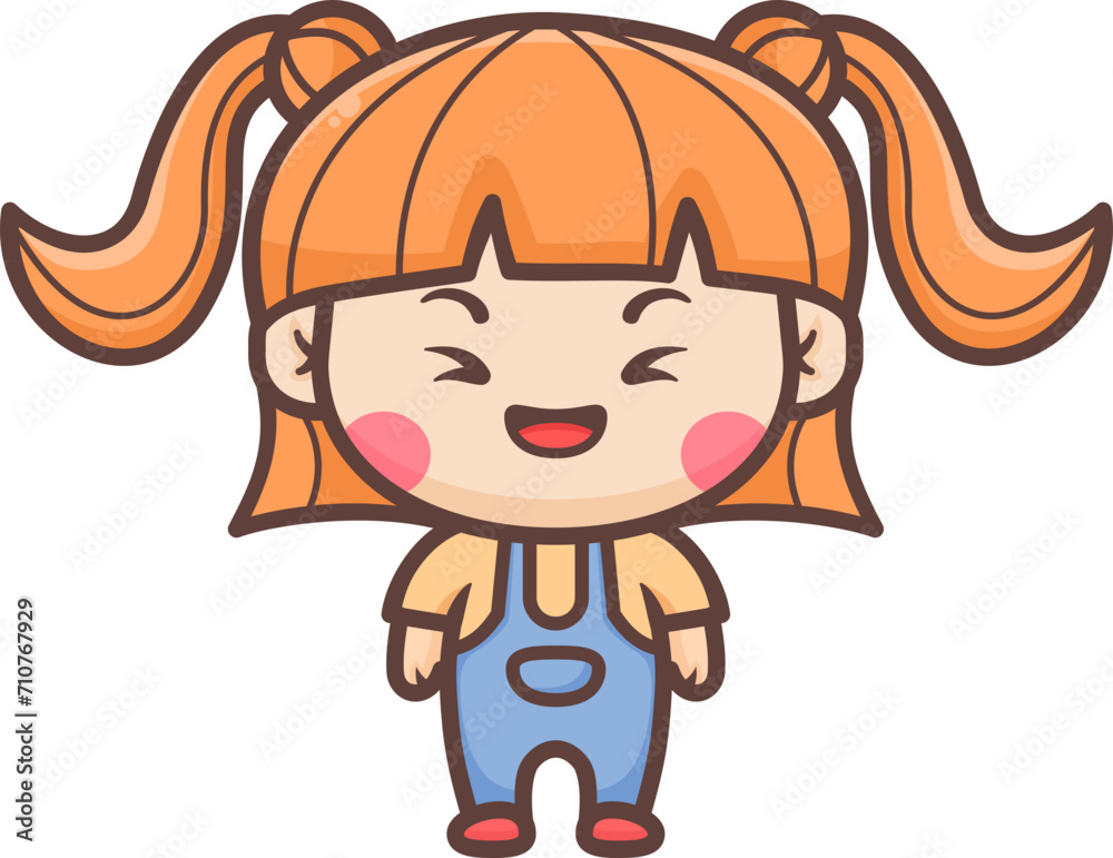 Cute happy little girl cartoon illustration