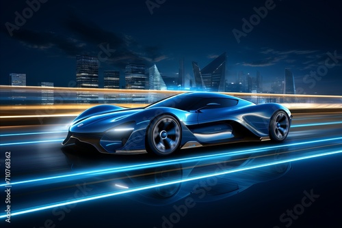 Futuristic car factory visuals with blurred bokeh effect for automotive innovation background. © Ilja