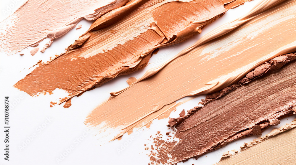 Different shades of foundation isolate on a white background. Selective focus. Different shades of foundation isolate on a white background. Selective focus.