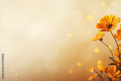 vibrant yellow orange marigold flower on isolated magical bokeh background with copy space
