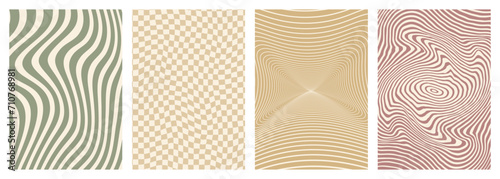 Twisted and distorted vector groovy hippie background. Waves, swirl, twirl pattern. Set of backgrounds in trendy retro psychedelic style. Vector illustration