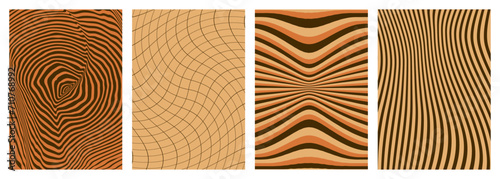 Twisted and distorted vector groovy hippie background. Waves, swirl, twirl pattern. Set of backgrounds in trendy retro psychedelic style. Vector illustration