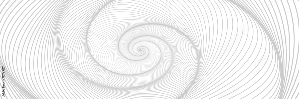 Fototapeta premium Abstract modern grey horizontal banner background with geometric diagonal dynamic spiral lines. Op art design and hypnotic pattern. Vector illustration