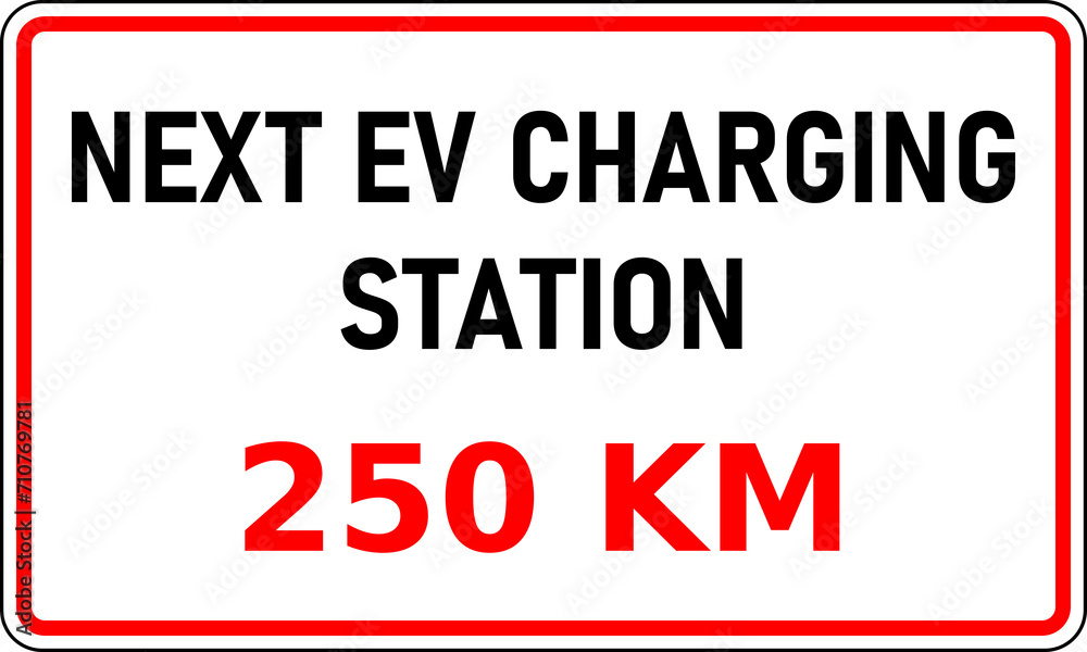 Transparent PNG of road sign showing the next EV charging station is 250 kilometers away. This information would be useful in reducing range anxiety Transparent PNG of road sign showing the next EV charging station is 250 kilometers away. This information would be useful in reducing range anxiety