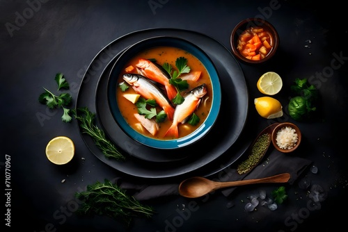 Fresh fish soup in bowl 