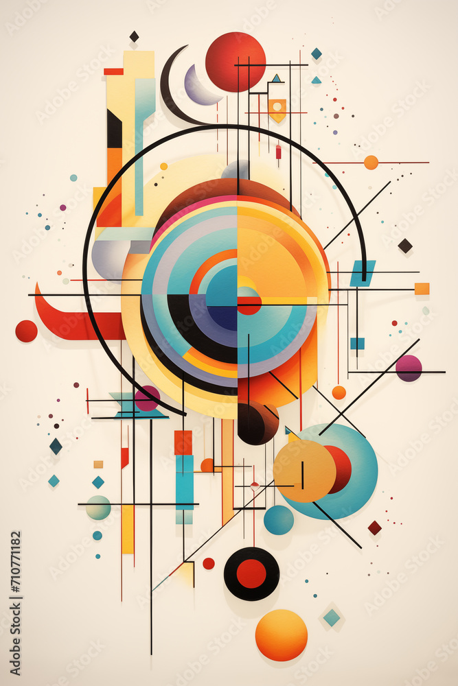 Abstract Geometric Art by Kandinsky: Flowing Shapes and Harmonious Palette