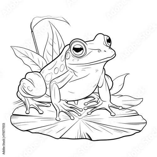 Frog on a leaf illustration coloring page - coloring book for kids