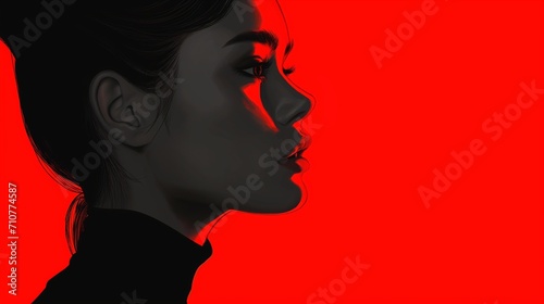 illustration of a closeup of a women in a red color light