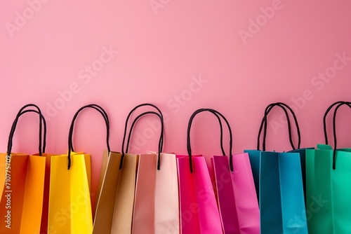 colorful shopping bags on pink background
