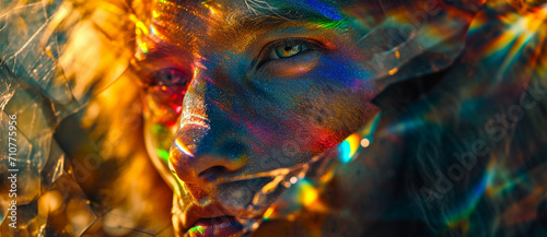 Fotografia, Obraz Psychedelic self-portrait, multiple iridescent layers superimposed, face partial