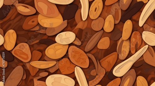  a bunch of nuts sitting on top of a pile of brown and yellow nuts on top of a brown surface.