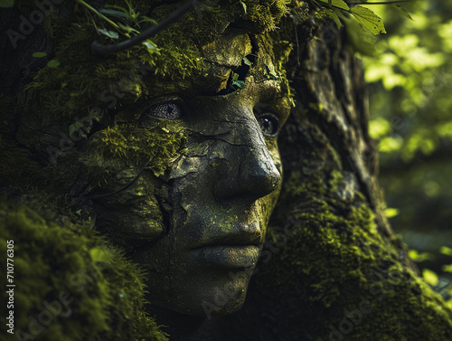 face emerging from an ancient tree, eyes like deep forest pools © Marco Attano