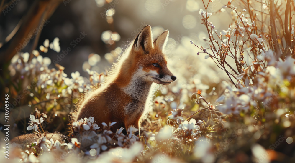 Fototapeta premium The spirit of rejuvenation depicted through lively spring fox animal activities