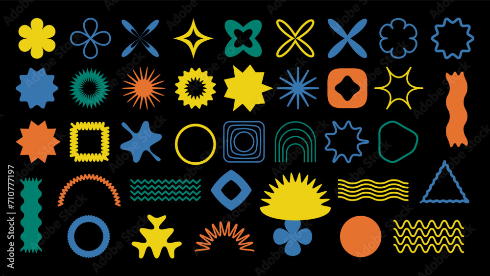 Obraz premium groovy retro design elements, Naive playful abstract shapes sticker pack, Trendy