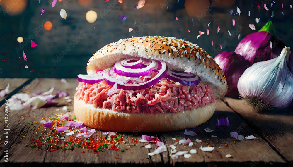 mettbrötchen, brötchen, belegtes, close up, mett, hintergrund, karneval