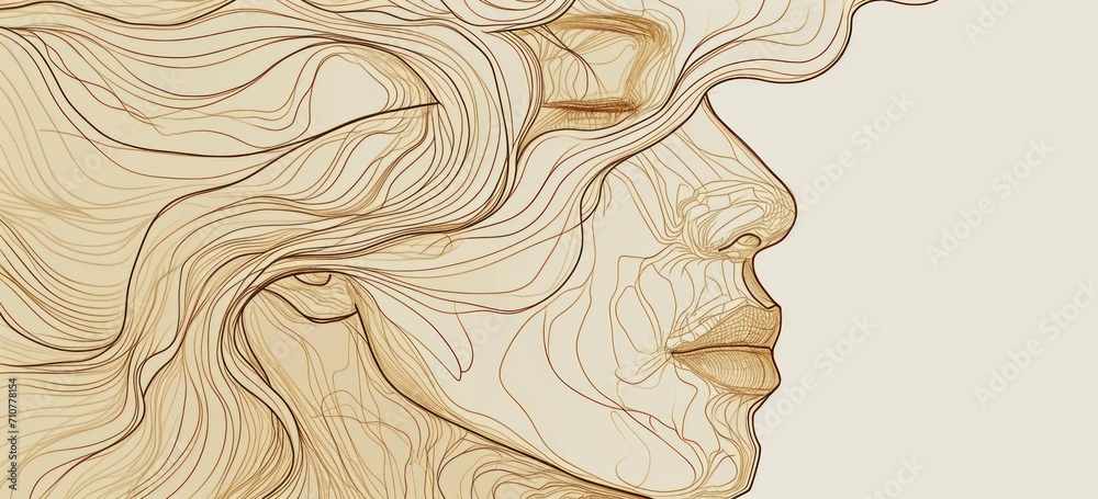 Abstract golden lines creating woman's profile on neutral background. Art and creativity. Abstract golden lines creating woman's profile on neutral background. Art and creativity.