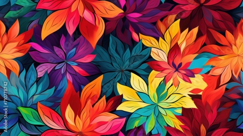  a bunch of colorful leaves that are on top of a black background with red  yellow  green  and blue colors.