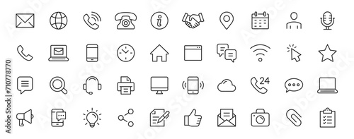 Contact thin line icons set. Basic contact icon collection. Vector
